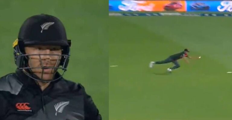 WATCH – Taskin Ahmed grabs a one-handed stunner to dismiss Martin Guptill