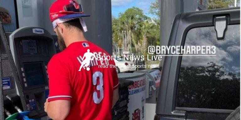 Bryce Harper pumps gas in full Phillies uniform
