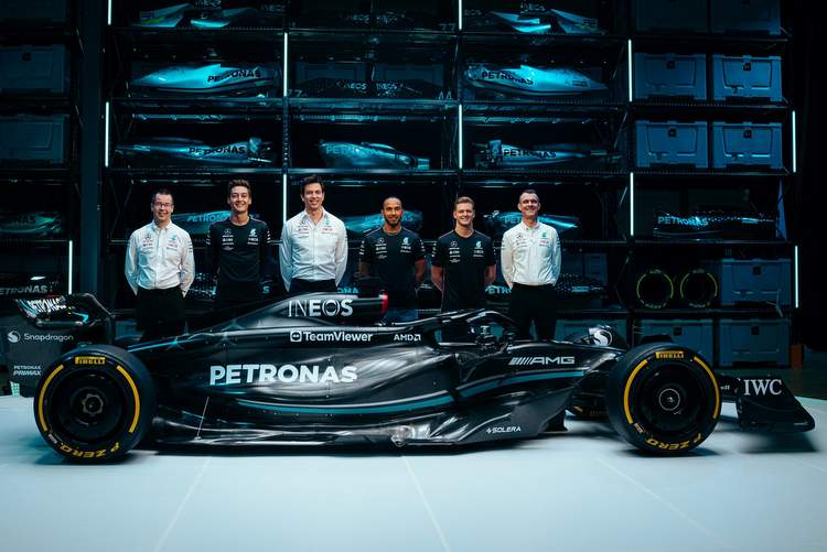 Mercedes reveal all black F1 W14 for Hamilton and Russell